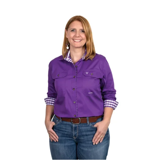 WWLS2374 Just Country Women's Abbey Workshirt Purple And Check Trendy Tie-Front Short Shirt WWLS2374 Just Country Women's Abbey Workshirt Purple And Check Trendy Tie-Front Short Shirt