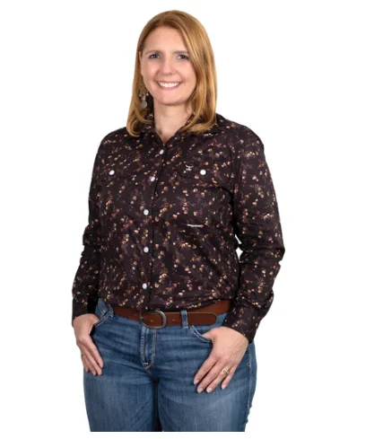 WWLS2398 Just Country Women's Abbey Workshirt Chocolate Roses Casual Short Sleeve Top WWLS2398 Just Country Women's Abbey Workshirt Chocolate Roses Casual Short Sleeve Top