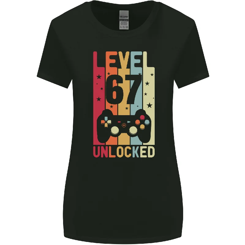 67th Birthday 67 Year Old Level Up Gaming Womens Wider Cut T-Shirt Wool Fabric Cashmere Fabric Tweed Fabric