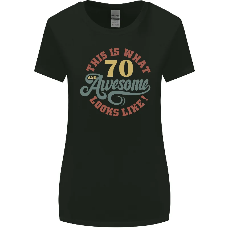 70th Birthday 70 Year Old Awesome Looks Like Womens Wider Cut T-Shirt Print Jacquard Patchwork