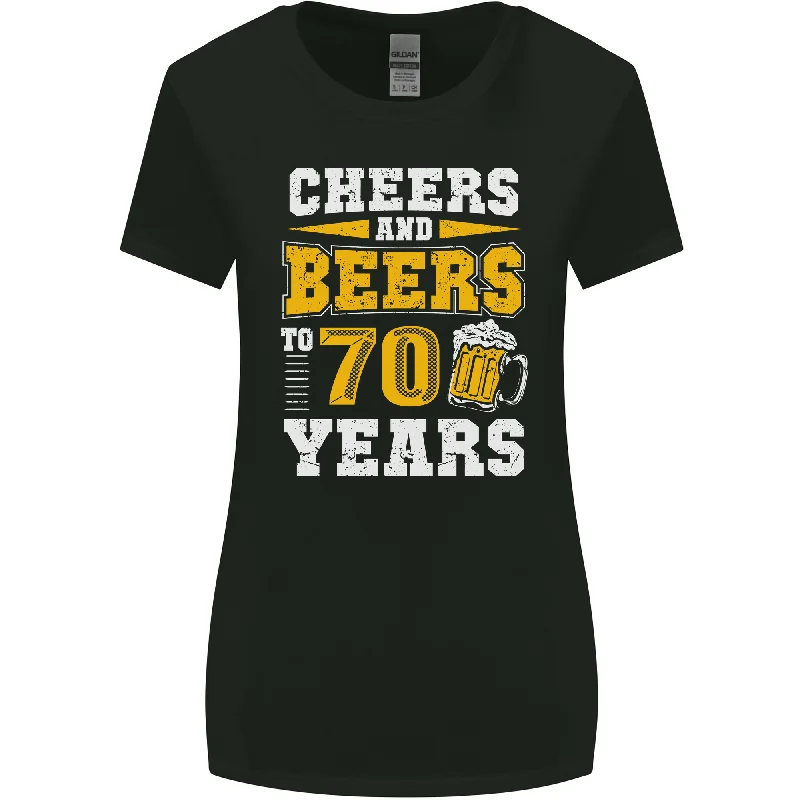 70th Birthday 70 Year Old Funny Alcohol Womens Wider Cut T-Shirt Welt Pockets Slit Pockets Flap Pockets