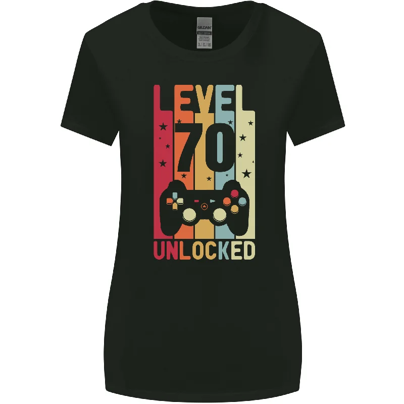 70th Birthday 70 Year Old Level Up Gaming Womens Wider Cut T-Shirt Basic T-Shirt Crew Neck Short Sleeve