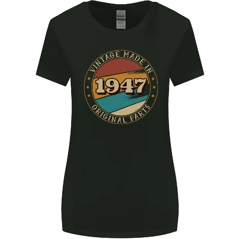 76th Birthday  Vintage Made In 1947 Womens Wider Cut T-Shirt Mesh Blend Leather Blend Suede Blend