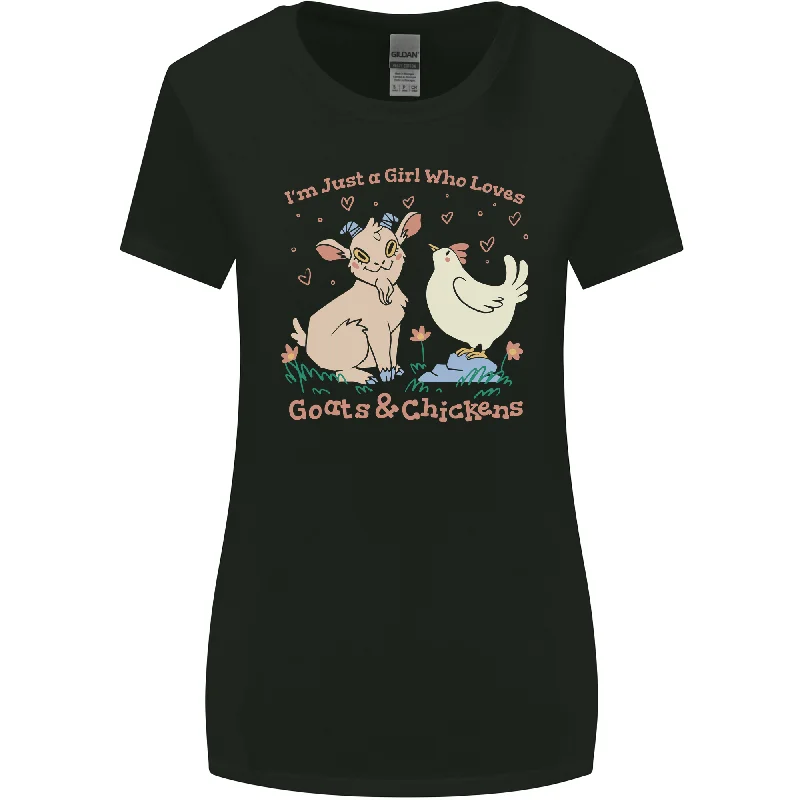 A Girl Who Loves Goats Chickens Farmer Womens Wider Cut T-Shirt Anti-Pilling Machine Wash Handmade
