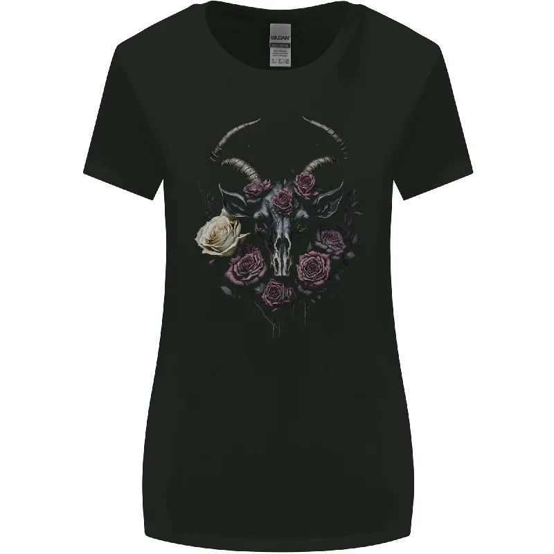 A Goat Skull With Roses Gothic Goth Womens Wider Cut T-Shirt Oversized T-Shirt Spandex breathable A Goat Skull With Roses Gothic Goth Womens Wider Cut T-Shirt Oversized T-Shirt Spandex breathable