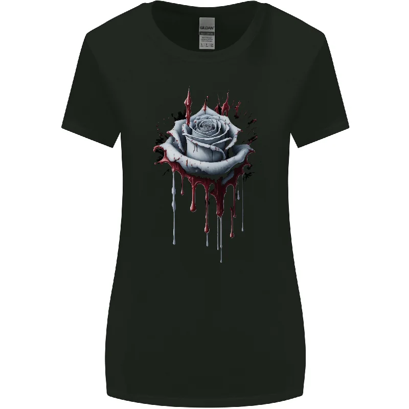A Gothic Rose Dripping With Blood Womens Wider Cut T-Shirt Satin Blend Silk Blend Wool Blend