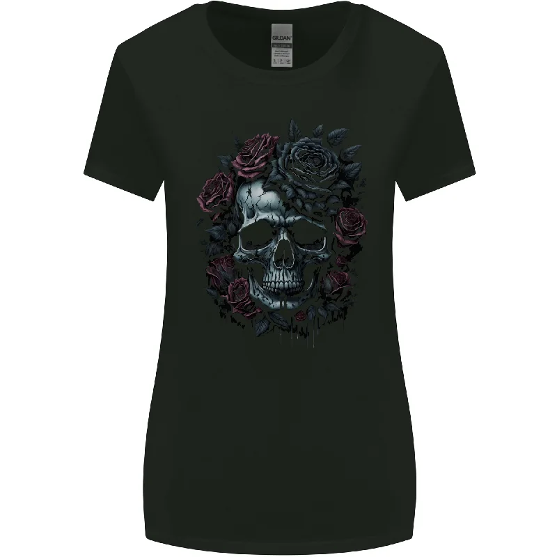 A Gothic Skull With Flowers Roses Goth Womens Wider Cut T-Shirt Lace Blend Ribbed Blend Corduroy Blend A Gothic Skull With Flowers Roses Goth Womens Wider Cut T-Shirt Lace Blend Ribbed Blend Corduroy Blend