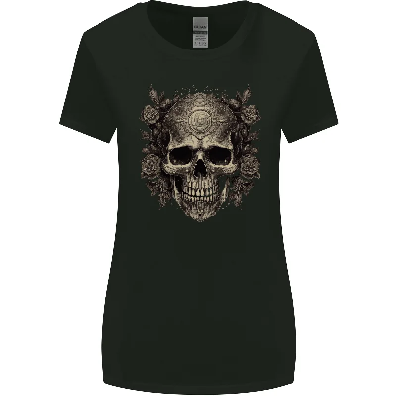 A Gothic Skull With Roses Womens Wider Cut T-Shirt Knit Fabric Woven Fabric Fleece Fabric A Gothic Skull With Roses Womens Wider Cut T-Shirt Knit Fabric Woven Fabric Fleece Fabric