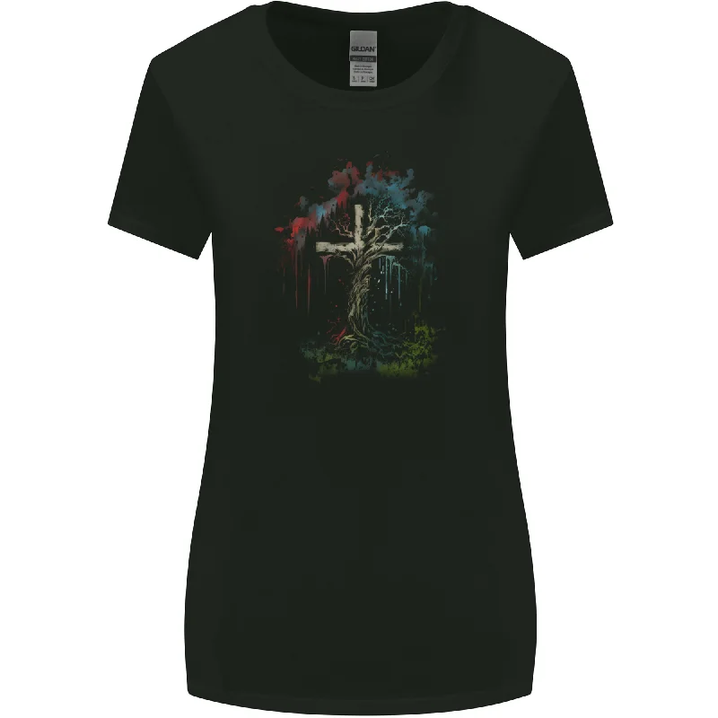 A Gothic Tree as a Christian Cross Womens Wider Cut T-Shirt Chenille Fabric Brocade Fabric Lace Fabric A Gothic Tree as a Christian Cross Womens Wider Cut T-Shirt Chenille Fabric Brocade Fabric Lace Fabric