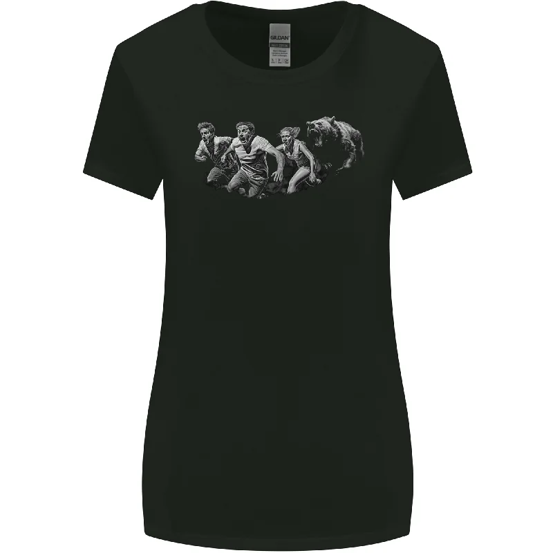 A Grizzly Bear Chasing Hiking Camping Travelling Womens Wider Cut T-Shirt Chenille Fabric Brocade Fabric Lace Fabric A Grizzly Bear Chasing Hiking Camping Travelling Womens Wider Cut T-Shirt Chenille Fabric Brocade Fabric Lace Fabric