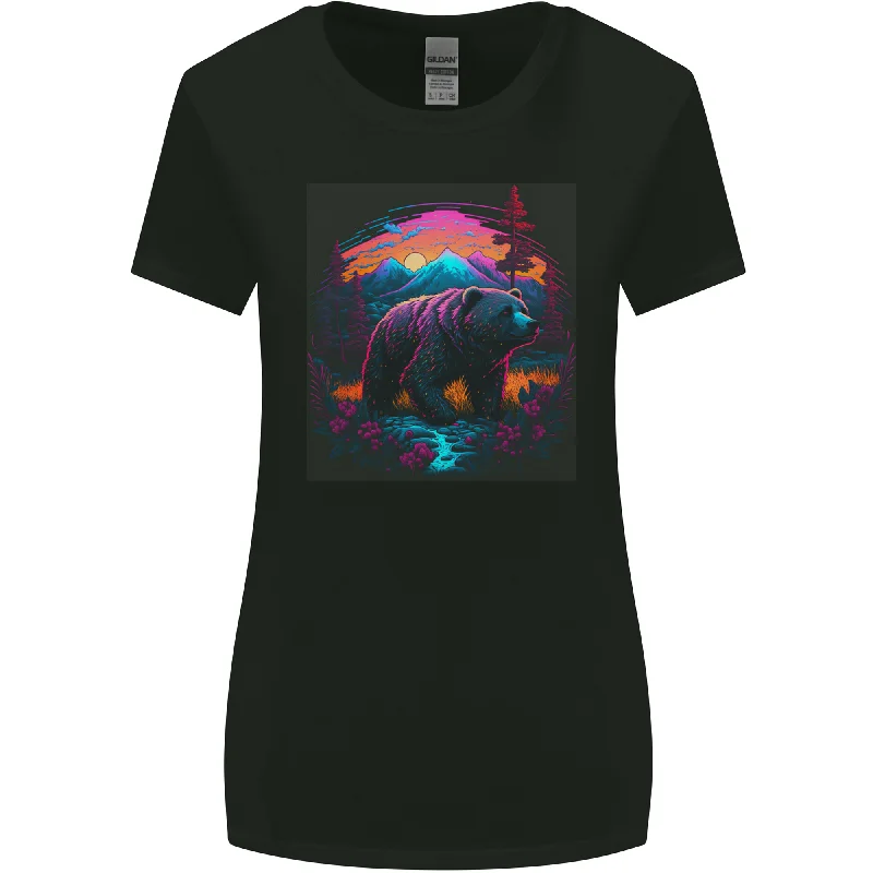 A Grizzly Bear in a Retro Wilderness Womens Wider Cut T-Shirt Sequined Glittery Shiny A Grizzly Bear in a Retro Wilderness Womens Wider Cut T-Shirt Sequined Glittery Shiny