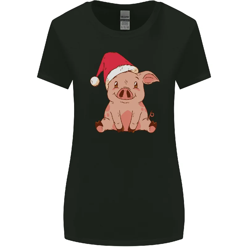 A Happy Christmas Pig Funny Xmas Womens Wider Cut T-Shirt Asymmetrical Pockets Print A Happy Christmas Pig Funny Xmas Womens Wider Cut T-Shirt Asymmetrical Pockets Print