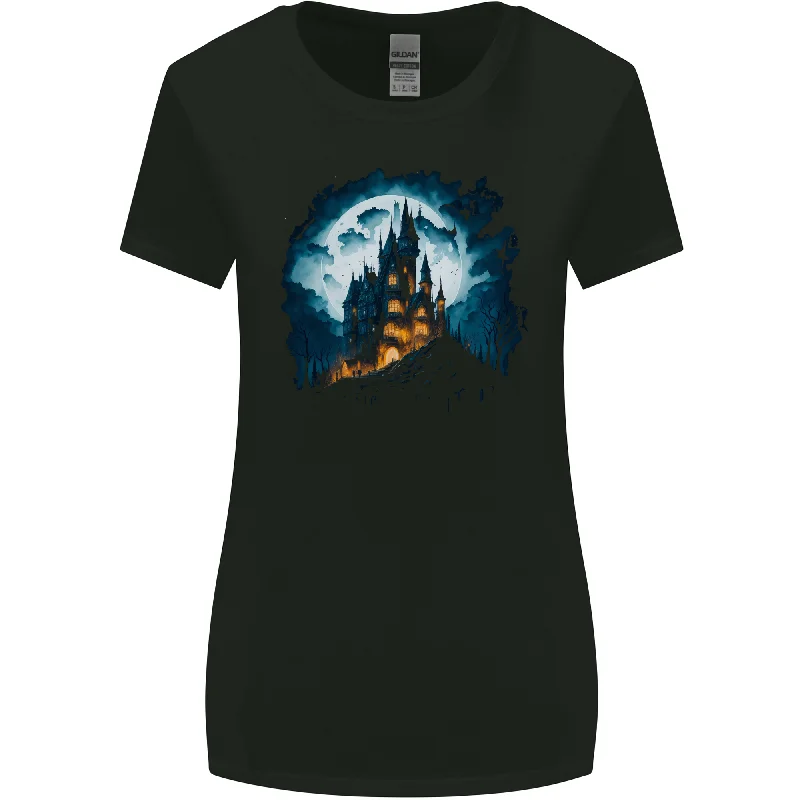 A Haunted Castle Fantasy Halloween Womens Wider Cut T-Shirt Graphic Embroidered Appliqued A Haunted Castle Fantasy Halloween Womens Wider Cut T-Shirt Graphic Embroidered Appliqued