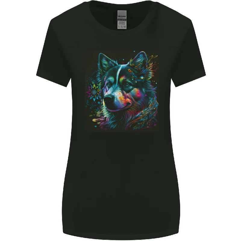 A Husky Dog Womens Wider Cut T-Shirt Hooded Caped Shawl Collar