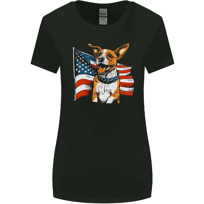 A Jack Russell With USA Flag America Dog Womens Wider Cut T-Shirt Mesh Canvas Denim