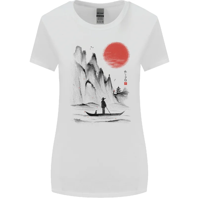 A Japanese Boat at Sunset Womens Wider Cut T-Shirt Terry Blend Velvet Blend Canvas Blend A Japanese Boat at Sunset Womens Wider Cut T-Shirt Terry Blend Velvet Blend Canvas Blend