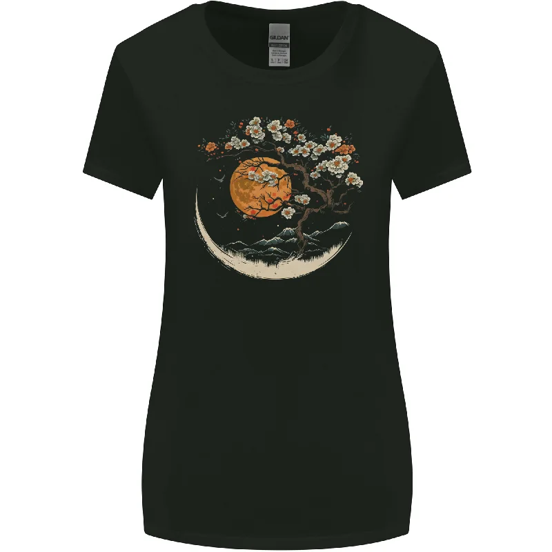 A Japanese Syle Tree on a Moon Fantasy Womens Wider Cut T-Shirt Jersey Fabric Tulle Fabric Batik Fabric A Japanese Syle Tree on a Moon Fantasy Womens Wider Cut T-Shirt Jersey Fabric Tulle Fabric Batik Fabric