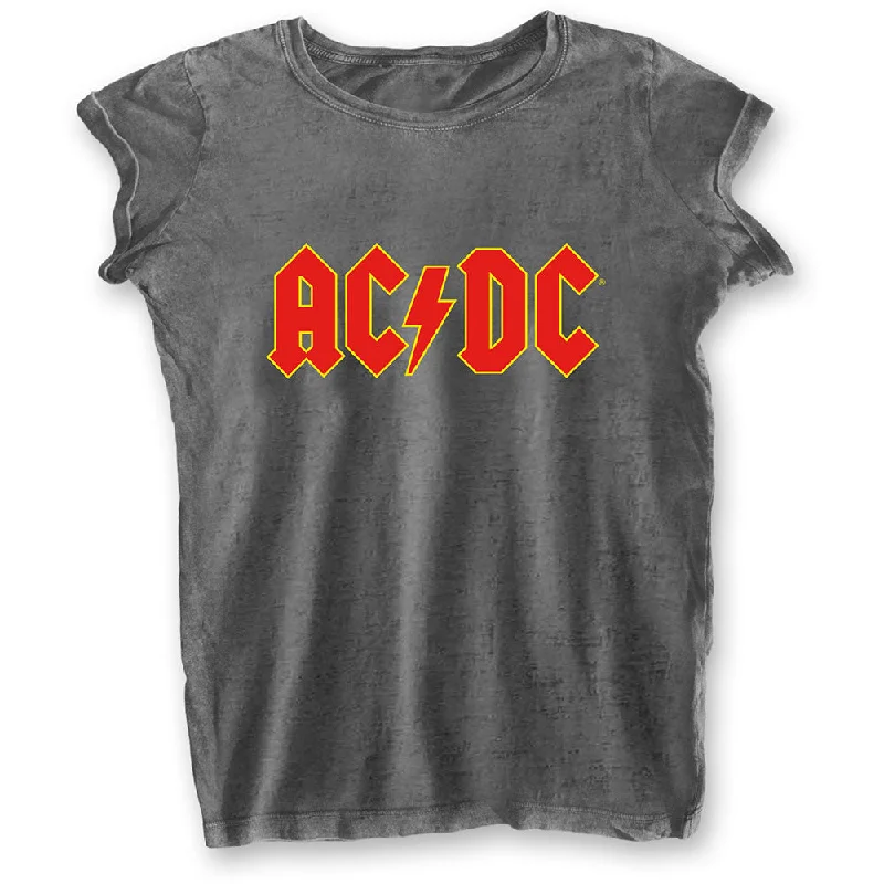 AC/DC Ladies T-Shirt: Logo (Burn Out) Thin T-Shirt Open Front Quick Dry