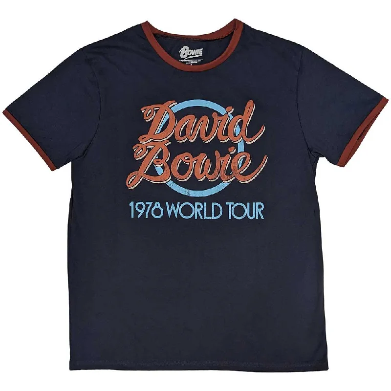 David Bowie | Official Band Ringer T-Shirt | 1978 World Tour Machine Wash Dry Clean Hand Wash David Bowie | Official Band Ringer T-Shirt | 1978 World Tour Machine Wash Dry Clean Hand Wash