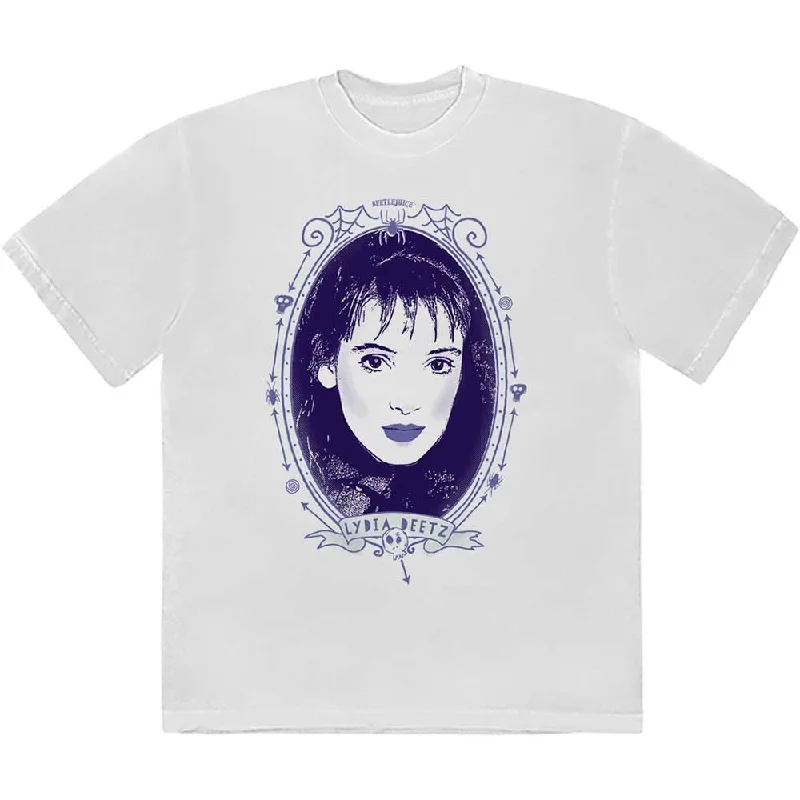 Warner Bros | Official Band T-Shirt | Beetlejuice Lydia Deetz Framed Collared T-Shirt Boat Neck A-Line Warner Bros | Official Band T-Shirt | Beetlejuice Lydia Deetz Framed Collared T-Shirt Boat Neck A-Line
