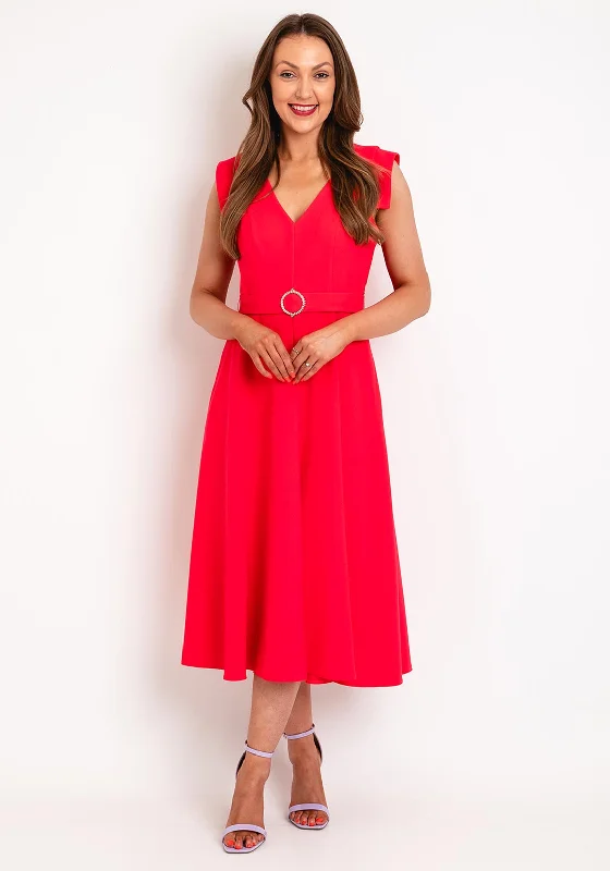 Castings Belted Waist, A-Line Midi Dress, Fuchsia Elegant Sleeveless Midi Dress