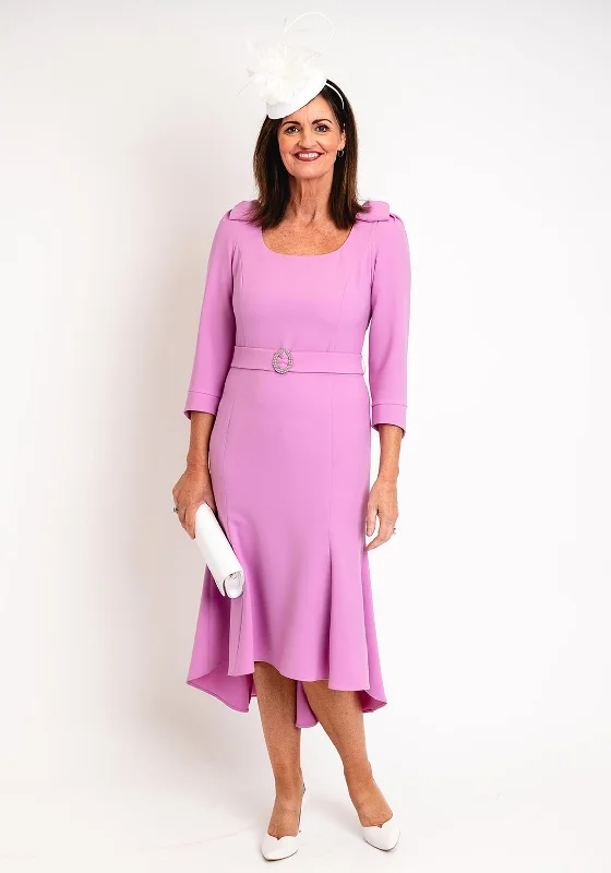 Claudia C Maxima Embellished Belted Wasit Midi Dress, Lilac Blush Cozy Knit Midi Dress