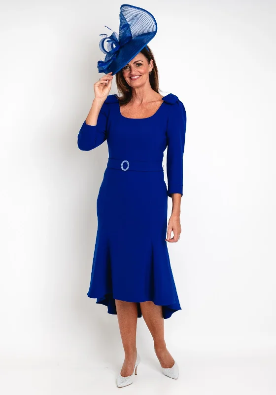 Claudia C Maxima Embellished Belted Waist Midi Dress, Royal Blue Classic Black Midi Dress