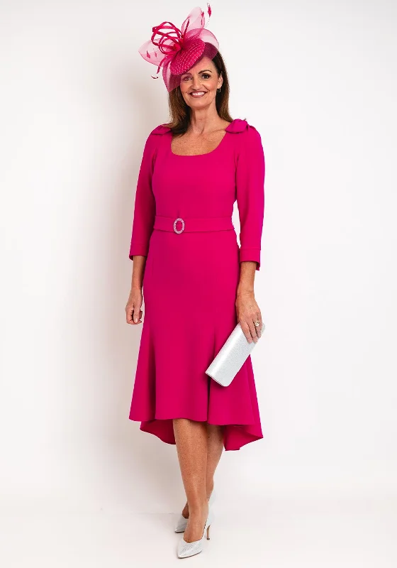 Claudia C Maxima Embellished Belted Wasit Midi Dress, Fuchsia Chic Floral Print Midi Dress