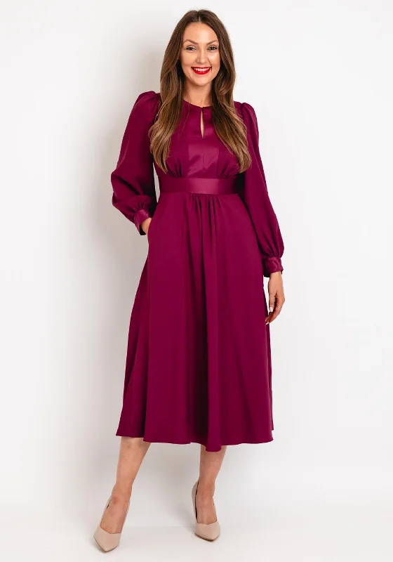 Closet London Cutout Detail A-Line Midi Dress, Wine Chic Lace Detail Midi Dress