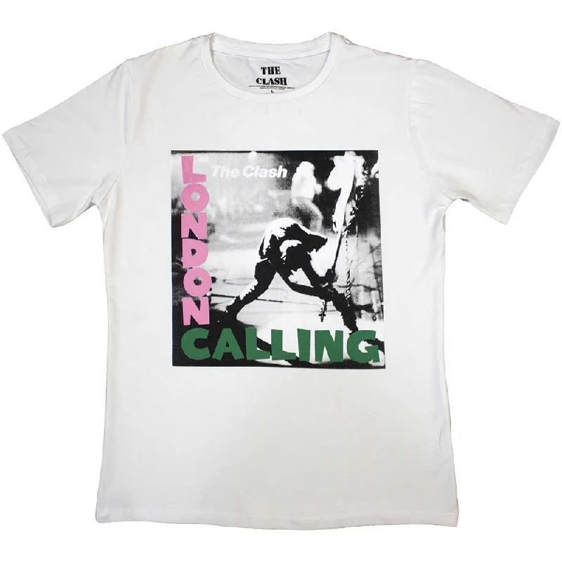 The Clash | Official Band Ladies T-Shirt | London Calling white Seamless Knitted Crochet