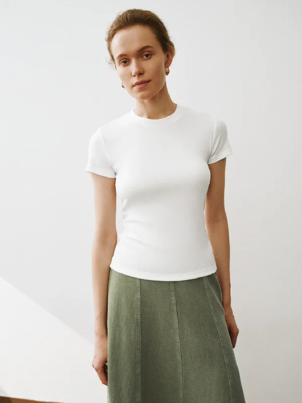 Crew Neck Skinny T-Shirt Solid Print Embellished
