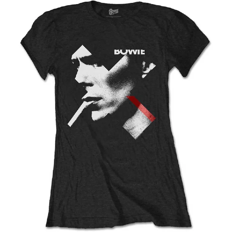 David Bowie Ladies T-Shirt: X Smoke Red Hooded Caped Shawl Collar