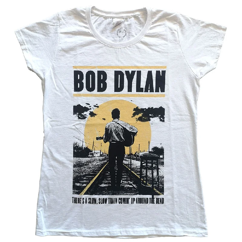 Bob Dylan Ladies T-Shirt: Slow Train Solid Color Striped Floral