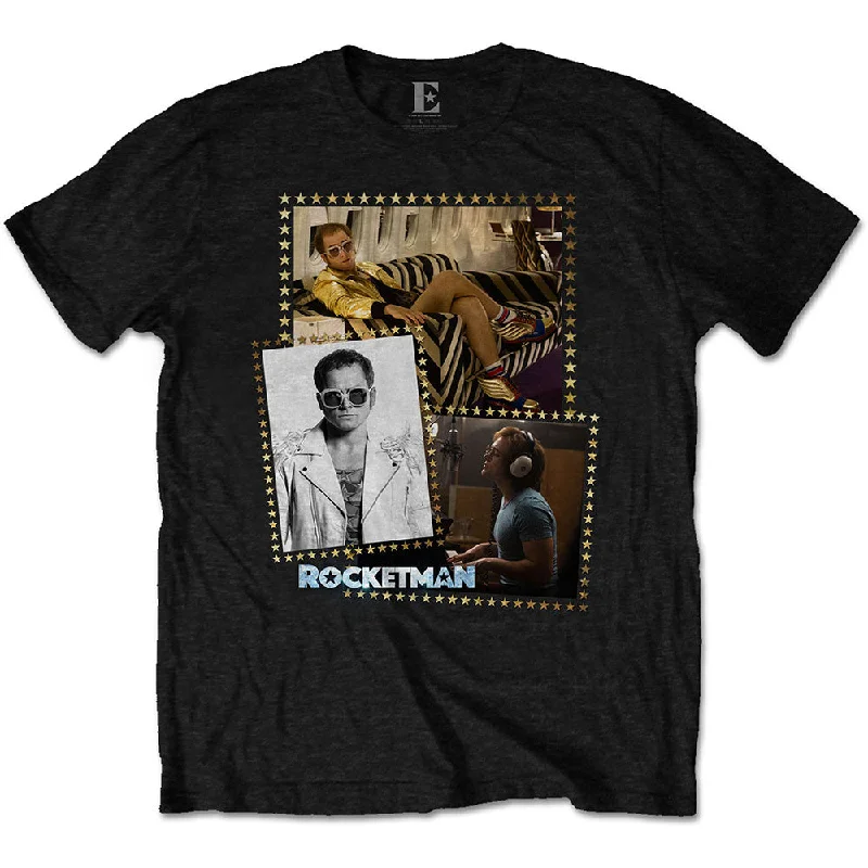 Elton John | Official Band T-Shirt | Rocketman Montage Asymmetrical Pockets Print