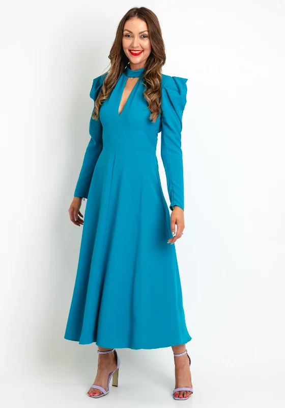 Exquise Keyhole Midi Dress, Petrol Blue Comfortable Ruched Midi Dress