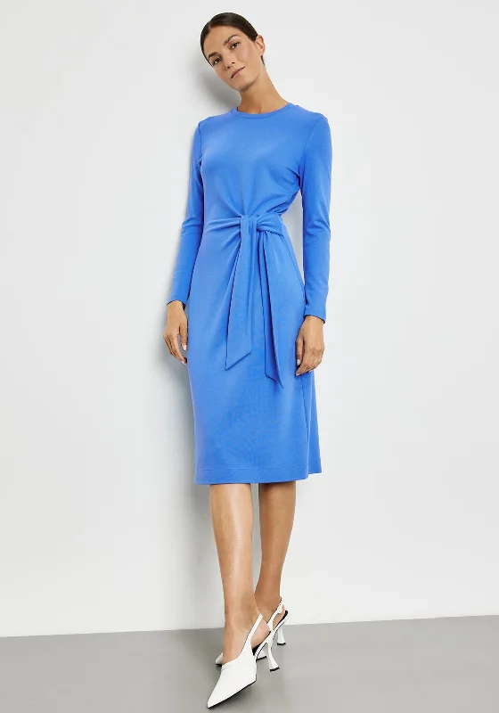 Gerry Weber Knot Waist Midi Dress, Azure Blue Trendy Square Neck Midi Dress