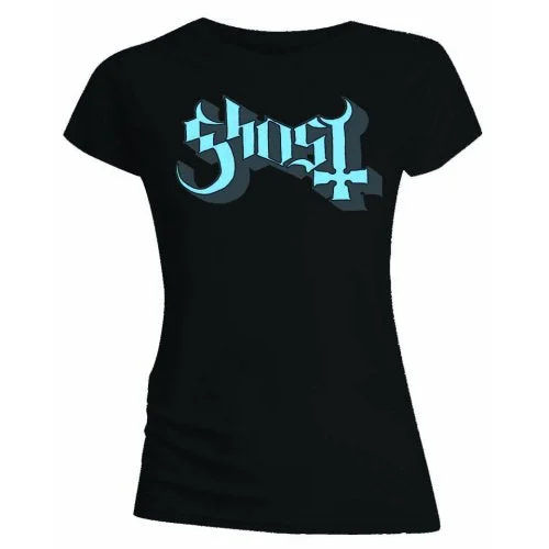 Ghost Ladies T-Shirt: Blue/Grey Keyline Logo (Skinny Fit) Layered Multi-layer Single Layer