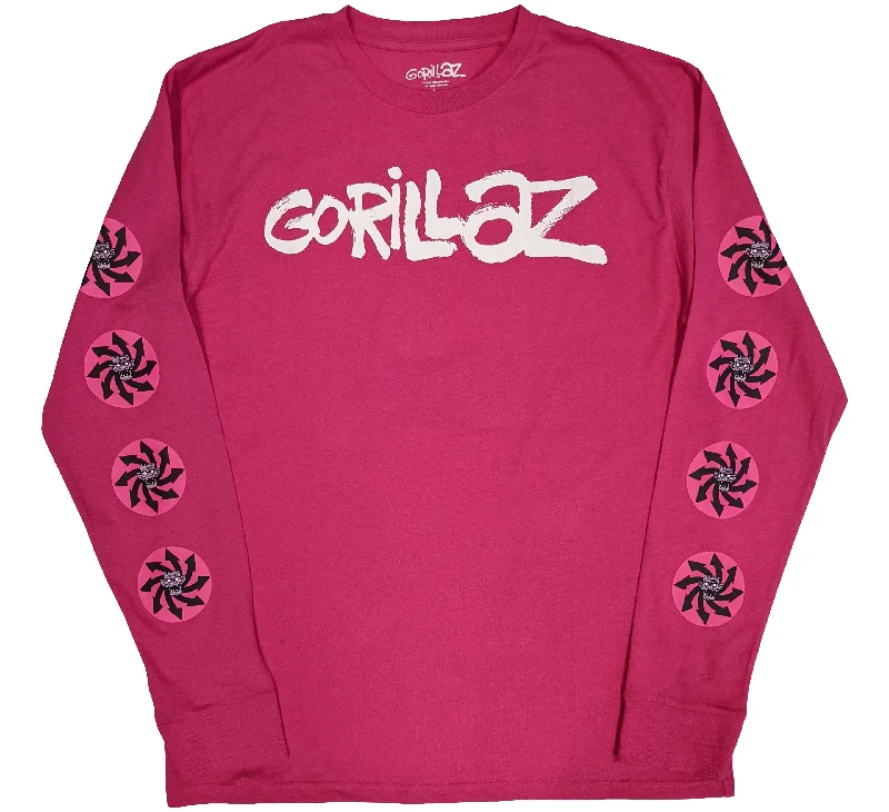 Gorillaz Unisex Long Sleeve T-Shirt: Repeat Pazuzu (Sleeve Print) Nylon Fabric Polyester Fabric Spandex Fabric