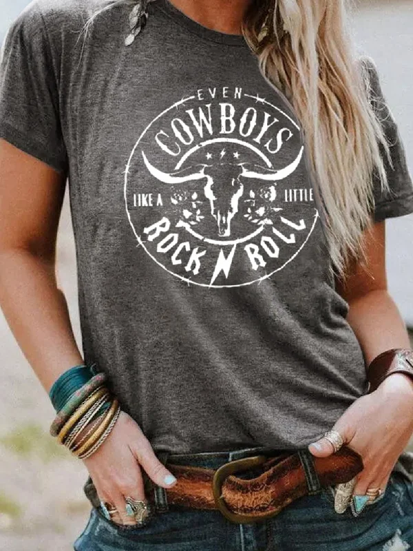 Wild West Inspired Graphic Tee in Charcoal Gray Fitted T-Shirt Seamless Stretchy