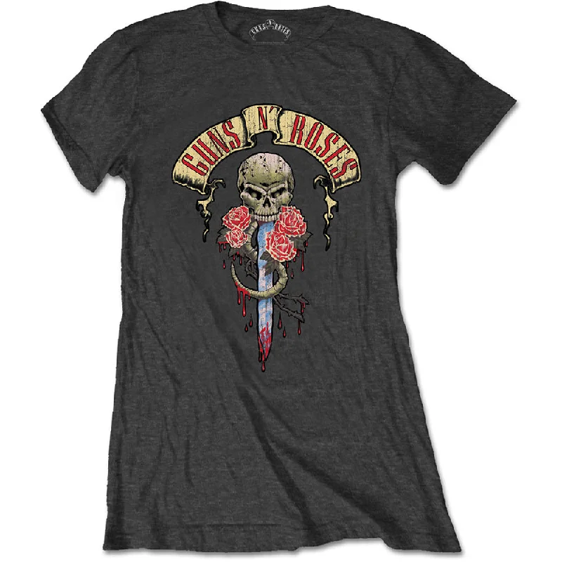 Guns N' Roses Ladies T-Shirt: Dripping Dagger Mesh Blend Leather Blend Suede Blend