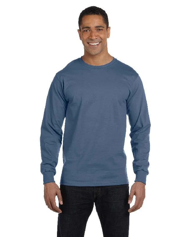 Hanes Long Sleeve Beefy-T T-Shirt | Denim Blue Spandex Blend Rayon Blend Denim Blend Hanes Long Sleeve Beefy-T T-Shirt | Denim Blue Spandex Blend Rayon Blend Denim Blend