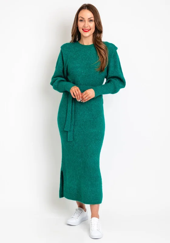 ICHI Shoulder Panel Wool Midi Dress, Green Classic Black Midi Dress