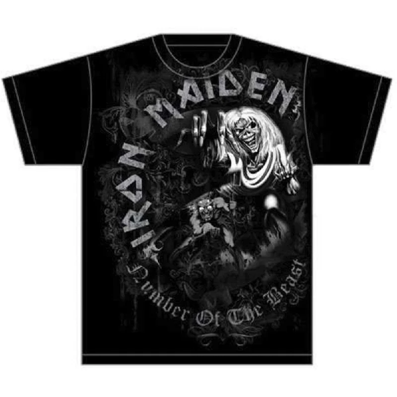 Iron Maiden | Official Band T-Shirt | Number of the Beast Grey Tone Handmade Hand-knitted Hand-woven