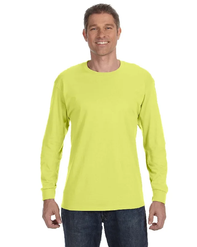 Jerzees DRI-POWER ACTIVE Long Sleeve T-Shirt | Safety Green Welt Pockets Slit Pockets Jerzees DRI-POWER ACTIVE Long Sleeve T-Shirt | Safety Green Welt Pockets Slit Pockets