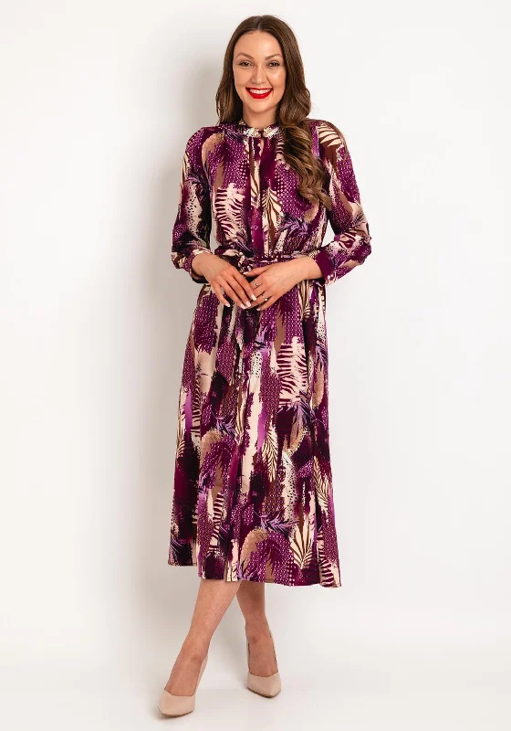 Kate & Pippa Capri Multi Print Midi Dress, Plum Elegant Maxi-Midi Hybrid Dress