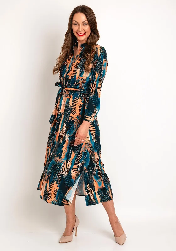 Kate & Pippa Capri Multi Print Midi Dress, Multi Trendy Midi Dress with Belt