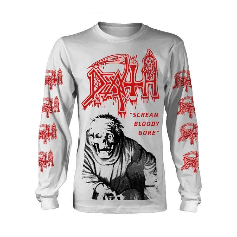 Death Unisex Long Sleeved T-shirt: Scream Bloody Gore (back print) Chenille Brocade Lace