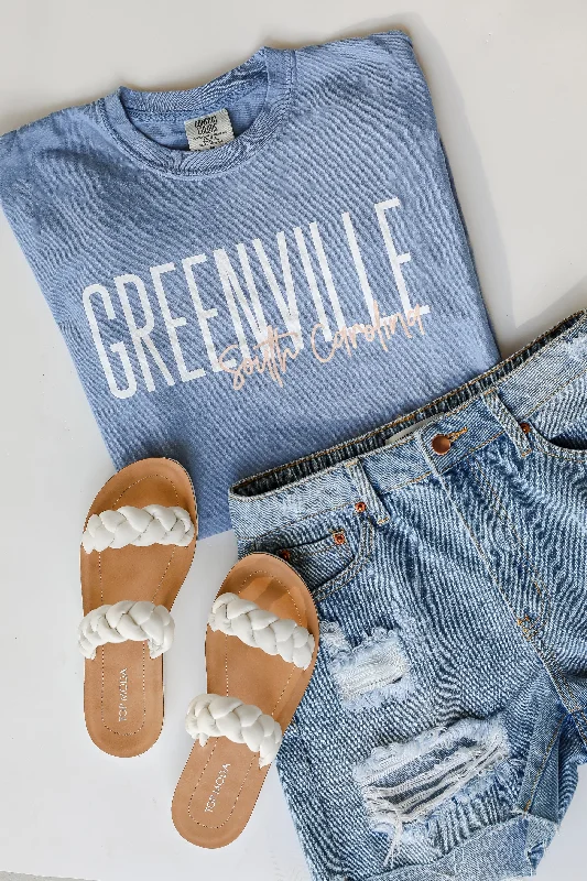 Light Blue Greenville South Carolina Script Tee Knit Fabric Woven Fabric Fleece Fabric Light Blue Greenville South Carolina Script Tee Knit Fabric Woven Fabric Fleece Fabric