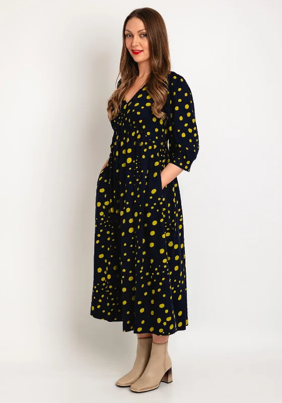 White Stuff Lucy Polka Dot A-Line Midi Dress, Navy Multi Trendy Ruched Side Midi Dress