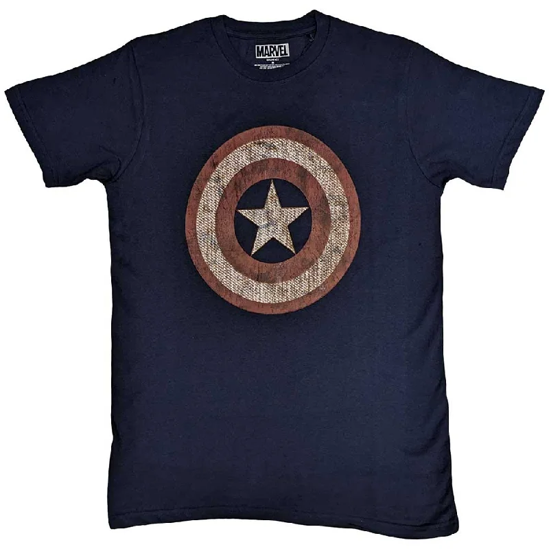 Marvel Comics | Official Film T-Shirt | Captain America Embroidered Shield Solid Print Embellished Marvel Comics | Official Film T-Shirt | Captain America Embroidered Shield Solid Print Embellished